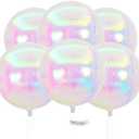 PartyWoo Iridescent Foil Balloons 6pcs 22 Inch Large Round Foil Big Giant 4D Jumbo Inflatable Mirror Ball Mylar Balloons for Wedding Anniversary Birthday Baby Shower Disco Party Decorations