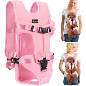 Lukovee Dog Backpack Carrier, Legs Out Easy-fit Dog Front Carrier for Small Medium Dogs, Adjustable Hands Free Dog Chest Carrier for Hiking Cycling (PI,L)