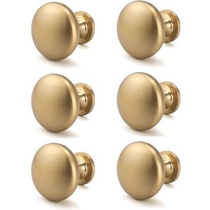 6 Pack Solid Cabinet Knob Warm Gold Kitchen Drawer Knob Champagne Bronze,Euro Style Dresser Knob Antique Brass Furniture Hardware,Diameter:1-1/5 "