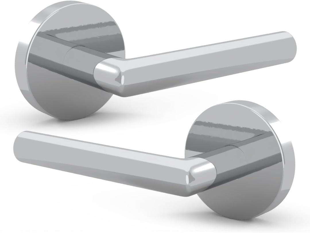 Mega Handles Ronn Dummy Lever Door Handle Set for Closet or French Doors, Single Side, Non-Turning Reversible Door Levers, Fits All Standard Door Sizes, Screws Included - Polished Chrome (2 Pack)