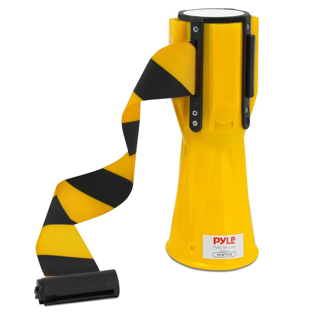 Pyle Retractable Traffic Cone Warning Belt - Hazardous Caution Tape Style, Warning/Emergency Belt, Magnetic & Weather Resistant Design, Retractable Belt Length: Extends Up to 10 ft. - Pyle PCNTP16.5