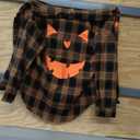 Halloween Shirt Women Pumpkin Face Shirt Funny Button Down Flannel Plaid Long Sleeve Tops Fall Clothes Outfits, M
