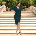 Womens Midi Pencil Dress Bodycon V Neck Ruched Design Long Sleeve Cocktail Party Night Out Dinner Dresses (Green, S)