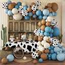 Western Cowboy Balloon Garland Arch Kit, Brown Slate Blue Dusty Blue Sand White Cow Print Balloons for Farm Western Cowboy Baby Shower Birthday Party Decorations, SET OF 2