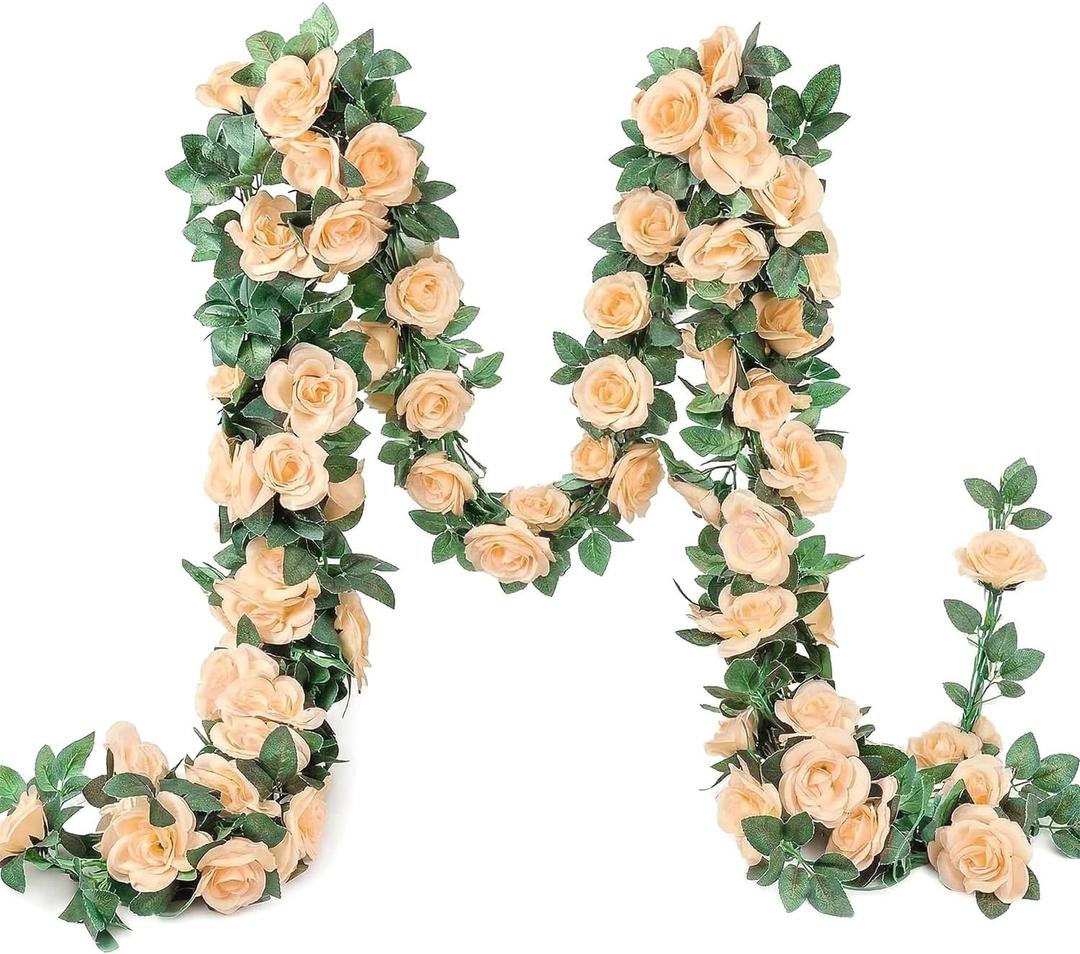 YRIOWMI 10PCS Fake Rose Garland, 7.5Ft Artificial Vines Flowers Hanging Rose Vine forfor Table Wedding Backdrop Arch Wall Party Mantle Festival Decor (Champagne)