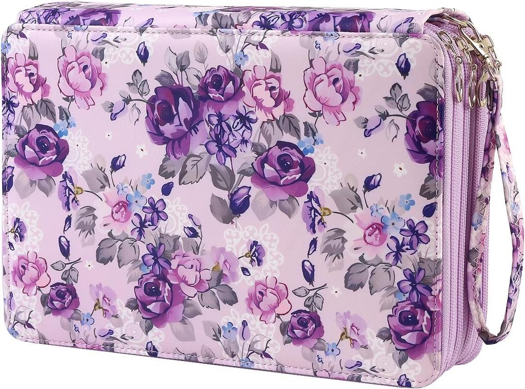 Lbxgap Portable Colored 200 Slots Pencil case Organizer with Printing Pattern for Watercolor Pens or Markers, Pencil Case Organizer for Artist (Purple pink)
