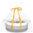 ABenkle Small Woven Easter Basket with Handle, 12x8x5 inches, Durable Storage Basket, Gift Wrap Ready with Ribbon (3 Color-Mixed Gray)