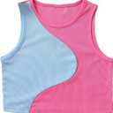 SHENHE Girl's Colorblock Ribbed Knit Round Neck Sleeveless Slim Fit Tank Top Blue and Pink 9Y (Pink)