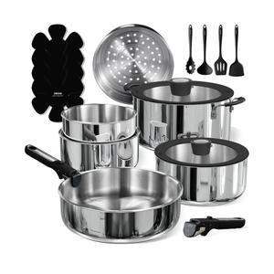 CAROTE 18pcs Stainless Steel Cookware Set with Detachable Handle, Nonstick Pots and Pans Set, Induction Kitchen Cookware Sets with Removable Handle, RV Cookware Set, Oven Safe, Camping Cookware, Black