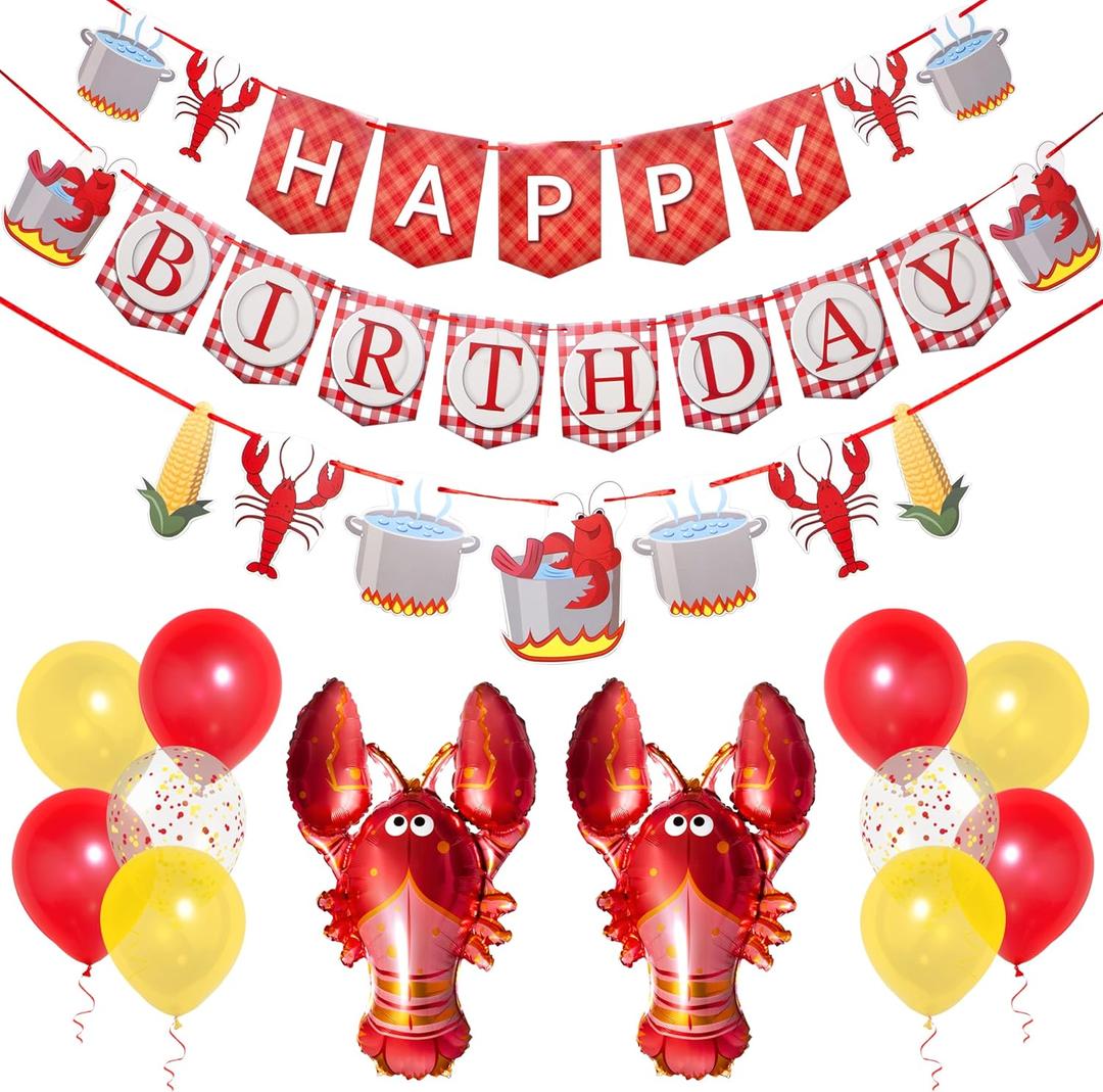 Pirese Crawfish Birthday Banner, Crawfish Birthday Party Decorations, Lobster Decor| Lobster Party Supplies Decorations | Crawfish Decor | Shrimp Seafood Boil Party Supplies | Crawfish Balloon