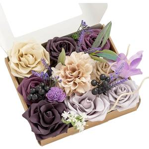 Ling's moment Artificial Flowers and Greenery for DIY Lilac & Cream Deluxe Box Wedding Bouquet Centerpieces Floral Arrangement Decor