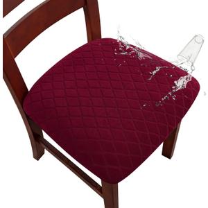 Genina Waterproof Seat Covers for Dining Room Chairs, Stretch Chair Covers Removable Washable Dinning Room Kitchen Chair Seat Cushion Slipcovers (Argyle-Wine Red, 4 PCS)