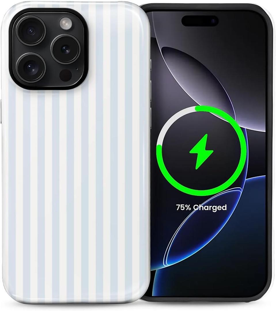 for iPhone 14 Pro Max Case,Compatible with MagSafe,Cute Fashion Striped Aesthetic Retro Design for Women Girls,Soft TPU Durable Protection Case for iPhone 14 Pro Max-Blue and White