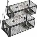 Anyhall 2-Pack Rat Traps Humane Live Mouse Vole Chipmunk Trap Cage for Indoors and Outdoors (Black)