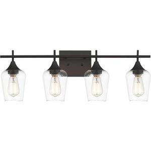 4 Light Bathroom Lighting Fixtures Over Mirror, 24 Inch Oil Rubbed Bronze Vanity Lights Farmhouse Rustic Bath Wall Light with Clear Glass, WL9167-4A