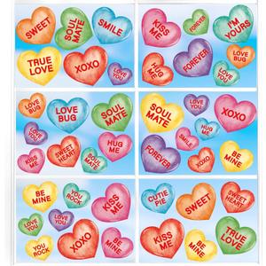 6 x Valentine's Day Window Clings Stickers 9 Sheets, Valentine Conversation Hearts Window Sticker Decor, Valentine Heart Decals Decorations for Glass Valentine's Day Wedding Anniversary Office Home
