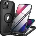 Miracase for iPhone 13 Case 6.1'',Full-Body Magnetic Clear Bumper Case with Built-in 9H Tempered Glass Screen Protector,Military Drop Protection Outdoor Phone Case,Black