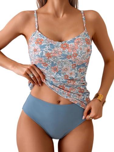 Eomenie Tankini Swimsuits for Women Two Piece Tummy Control Bathing Suit Slimming Modest Swimwear with High Waisted Bottom S