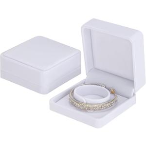 LETURE 2 Pieces Velvet Bracelet Boxes for Jewelry Gift, Classic Jewelry Box Storage Case Organizer Holder for Wedding, Engagement, Proposal, Birthday and Anniversary (White)
