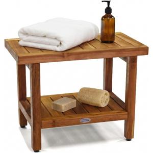 AquaTeak The Original 24" Spa Teak Shower Bench - Shower Stool with Storage Shelf for Bathroom - Durable Water Resistant Shower Chair - Shaving Foot Rest - Indoor & Outdoor Use