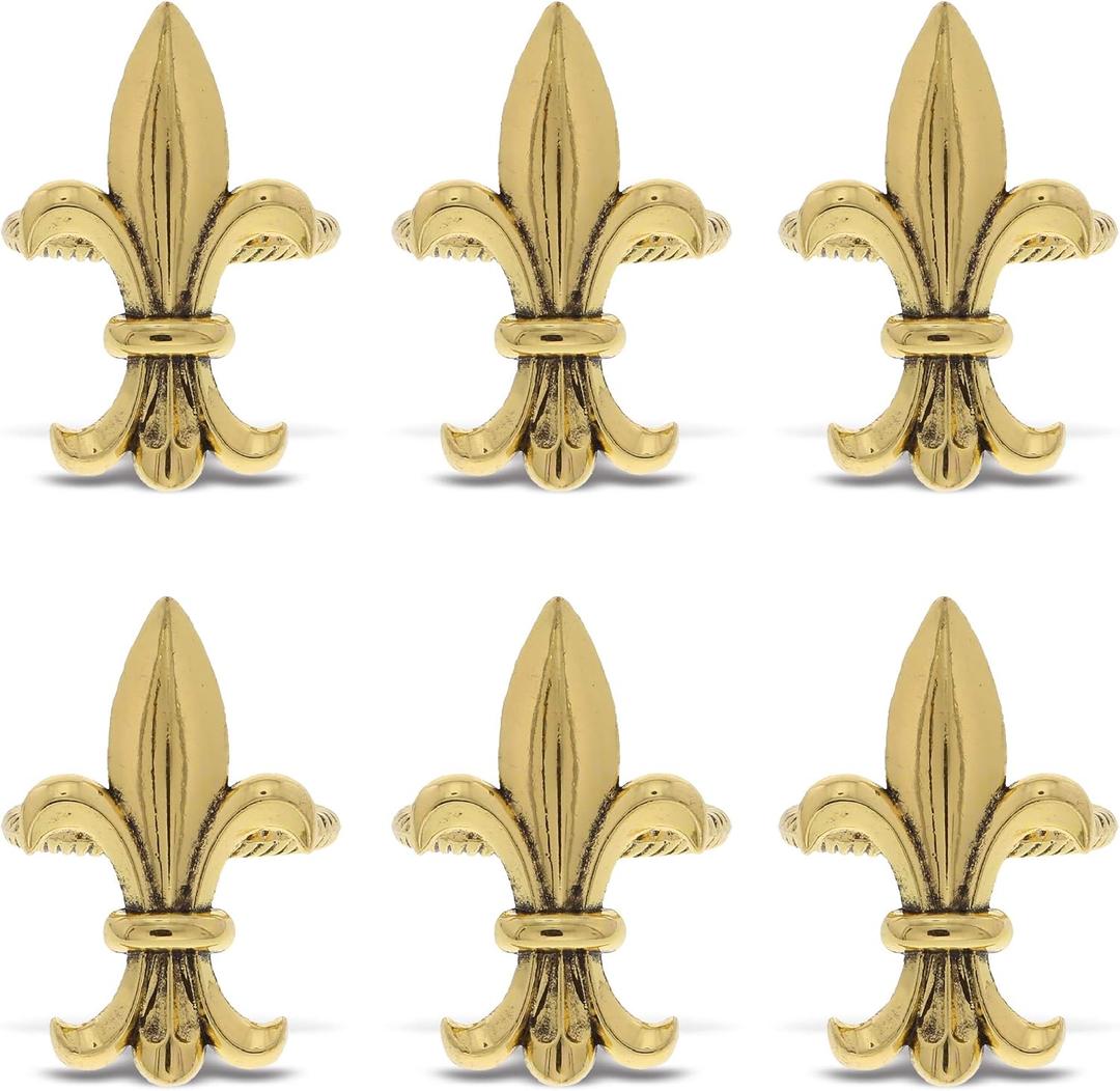 Gold Napkin Rings Set of 6 - Elegant Metal Gold Napkin Holder Ring Bands, Fancy Table Centerpiece Napkin Rings for Holiday Family Dinner, Birthday Party, Wedding Decorations - Fleur de Lis
