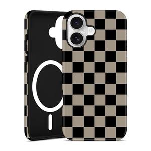 Jusy Compatible with MagSafe Checkerboard Phone Case for iPhone 16, Cute Aesthetic Checkered Magnetic Soft TPU & Hard PC Protective Phone Cover for Women Girls（Matte） - Coffee