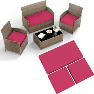 3 Pack Outdoor Patio Furniture Cushion Replacement Covers, Waterproof Loveseat Cushion Covers - 36182,18182, for 4-Seater Wicker Rattan Patio Conversation Set Loveseat Couch Furniture, Cover Only (Pink)