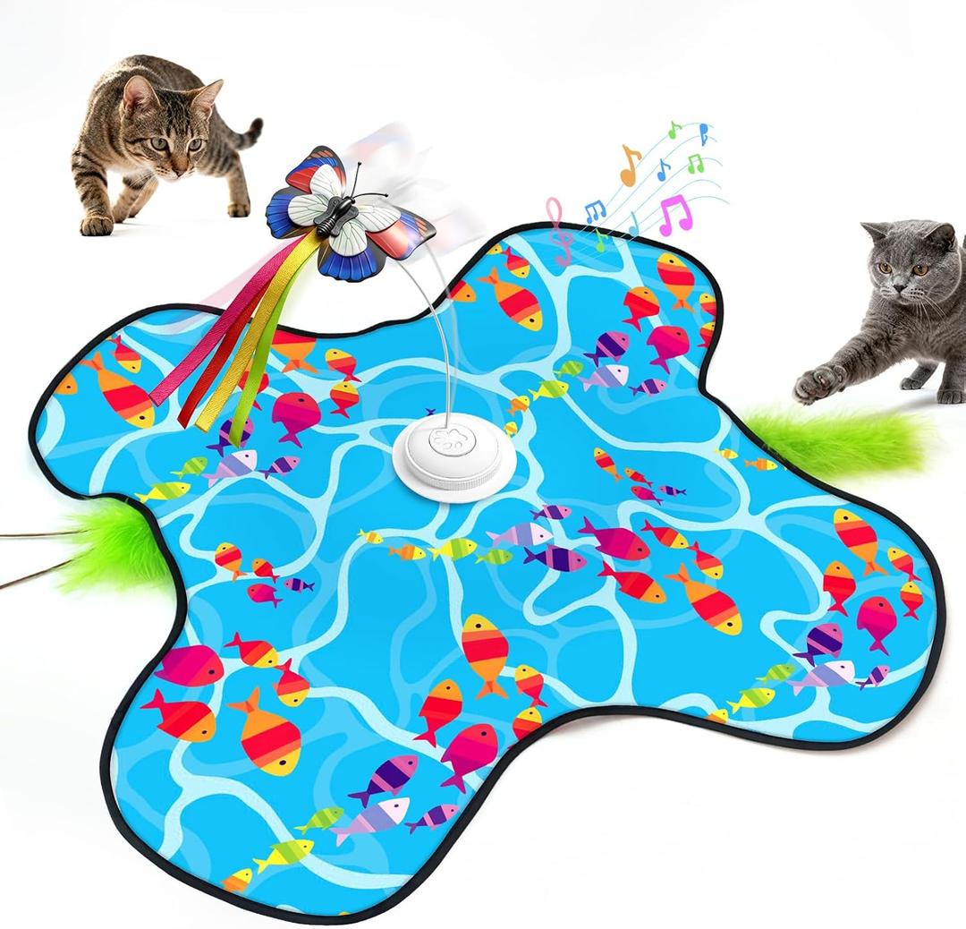 Interactive Cat Toys for Indoor Cats: Fluttering Butterfly, Moving Concealed Feathers, Realistic Animal Sounds - Rechargeable & Touch Activated Cat Toy for Bored Adult Cats