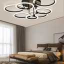 SEABLE Smart LED Ceiling Light, 7-Ring Modern Flush Mount Fixture, 130W Dimmable 3000K–6500K, WiFi Alexa & App Control, Black Ceiling Light for Living Room Bedroom Kitchen (31.8")