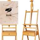 DJAR Art Easel for Painting with Storage Drawer, Middle Mast Adjustable to 75", Solid Beech Wood Artist H-Frame Easel for Adults, Students, Hold Canvas up to 36", Natural, 17.3 inches x 17.7 inches x 59 inches