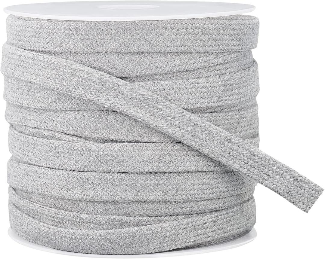 BENECREAT 27 Yards Grey Flat Drawstring Cord Replacement, Double Layer Soft Drawstring Cotton Draw Cord for Garment Accessories (11mm)