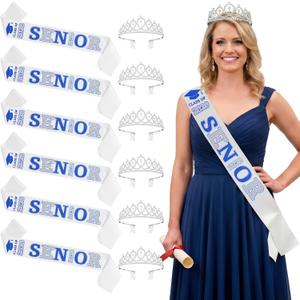 Janinka 6 Pcs Senior Sash 2026 Graduation Satin Sash with Glitter Letter Silver Crown Tiaras Cheer 2026 Gifts for Graduation Party Cheerleader Prom Photos Celebration(Blue)