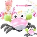 Plnlmls Crawling Crab Baby Toy, Musical Tummy Time Toys with LED Lights, Rechargeable Infant Toys, Walking Crab Essentials for 0-36 Months, Birthday Gift(Pink)