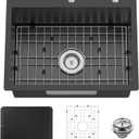 Black 23x18 Inch Drop In Kitchen Sink-Stainless Steel Single Bowl Topmount Kitchen Sink Stylish And Modern Look With Bottom Grid,Silicon Mat And Drain Assembly Add Elegance & Enhance Usability