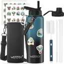 40oz Insulated Water Bottle (Cold for 48 Hrs),BPA Free&Leak Proof,Stainless Steel Water Flask,Water Jug with Straw Spout Lids for Gym,Hiking,Travel,Black Blue