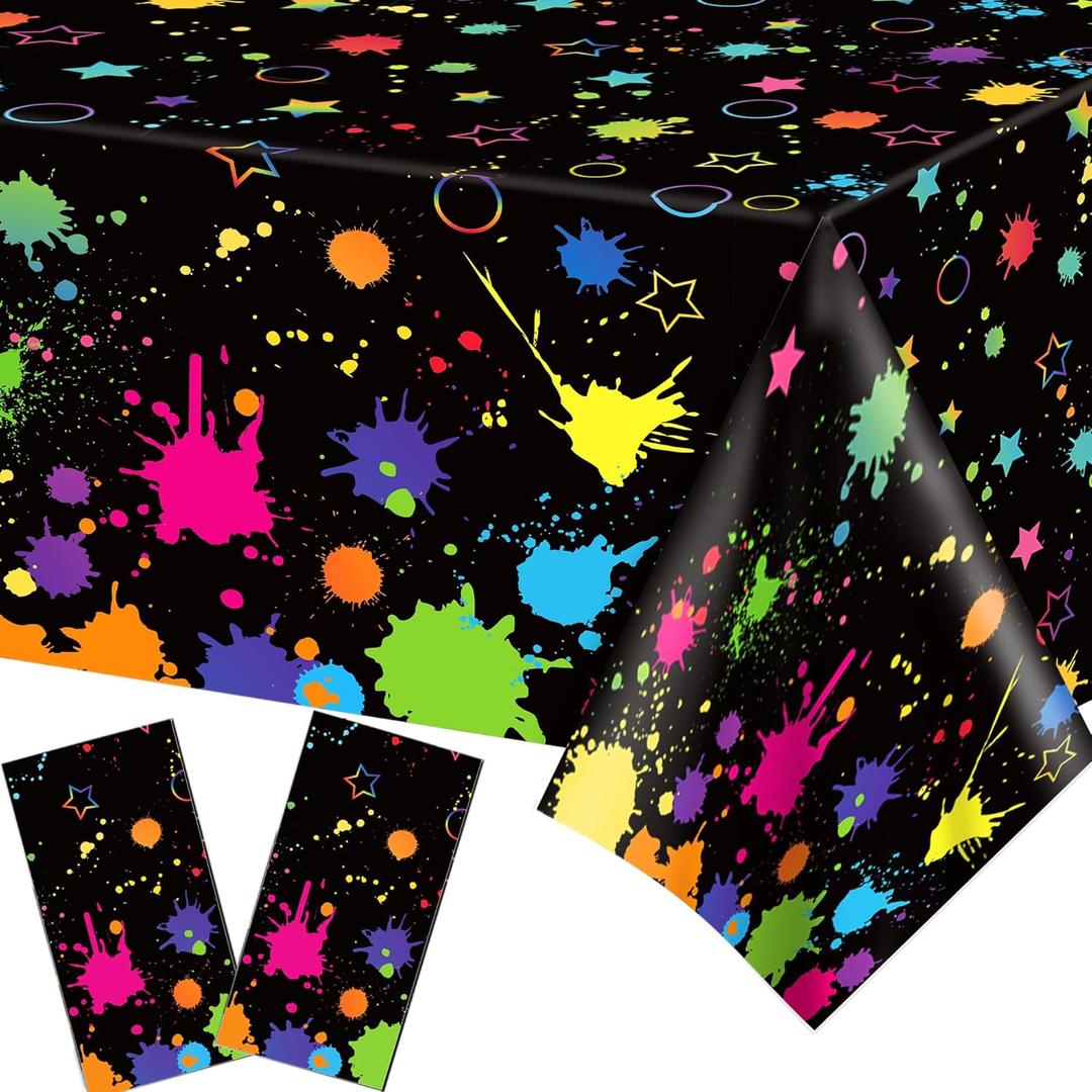 2 Pcs Colorful Pigmented Plastic Tablecloths, Cute Disposable Black Table Covers, Suitable for Outdoor Picnics, Birthdays, Weddings, and Other Themed Parties