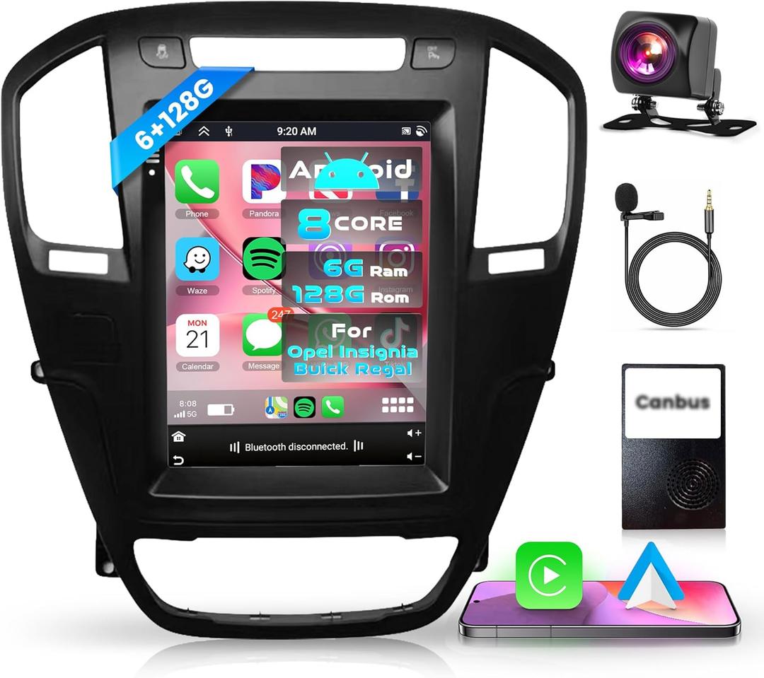 6G+128G Android Car Radio for Buick Regal 2009-2013, Rimoody Car Stereo CarPlay Android Auto 9.7 inch Vertical Touchscreen GPS WiFi Mirror Link Bluetooth FM/RDS EQ USB + Backup Camera