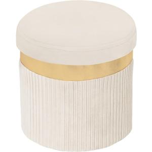 xuperbonus Small Ottoman with Storage,Folding Round Ottoman with Gold Trim,Velvet Storage Stool,Foot Stool with Soft Padded,Foot Rest for Living Room13x13x12.4(YZbeige,1pcs)