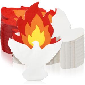 Gueevin 100 Pcs Pentecost Flame Napkins 6.3 Inch Fire Napkins Party Supplies Flame Napkin Disposable Paper Fire and Dove Napkin Paper for Pentecost Holy Spirit Christian Holiday Birthday Party Supply