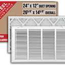Fits 24x12 Duct Opening | Filter Included Steel Return Air Filter Grille by Handua [Removable Door] for 1-inch Filters | Vent Cover Filter Grill | White | Outer Dimensions: 26 5/8"W X 14 5/8"H