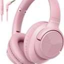 Wired Headphones with Microphone, Over Ear 3.5mm Plug in Headphones with 4.9ft Tangle-Free Nylon Cord for Tablet, Laptop, MP3/4, School, Airplane Travel (Pink)