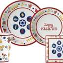 Traditional Passover Tableware Pack: Disposable Paper Plates, Napkins and Cups Set for 20