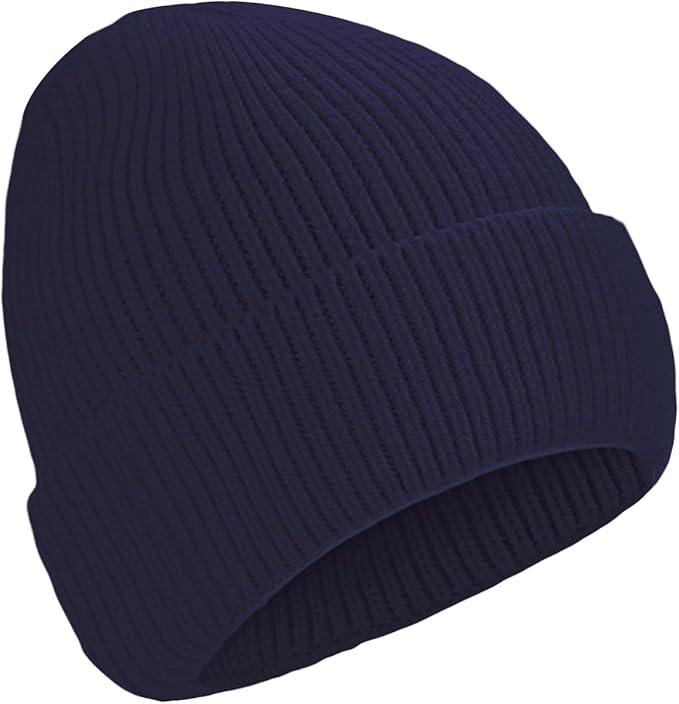 ZOORON 1&2 Unisex Thick Knitted Beanie for Men Women Cuffed Plain Hat Winter Slouchy Ski Beanies (Navy Blue)