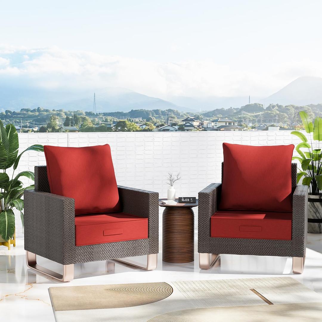 Outdoor Olefin Water-Resistant Deep Seat Cushion Set, 2PCS Weather and Fade Resistant 24''x 24''x 6'' Patio Furniture Seat Cushion, Thickened Sofa Chair Pad for Lawn, Garden, Red