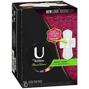 U By Kotex Cleanwear Ultra Thin Pads With Wings, Heavy Flow, Fragrance-free, (16 Ct), 0.300 Lb