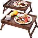 2 Pack Bamboo Bed Tray Table with Folding Legs,Breakfast Trays,Serving Tray for Food and Snack,Laptop Trays for Working(Brown)