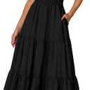 RUMIA Women Casual Midi Maxi Dresses Short Sleeve V Neck Elastic Waist Vacation Dress Pockets, XL