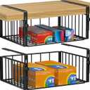 Amon Houseware 2 Pack Under Shelf Basket Organizer, Adjustable Hanging Holder Storage for Cabinet Pantry Kitchen Cupboard Desk Counter Bookshelf Organization Add-on Space Saver Heavy Duty Slide-in, Black (Large)