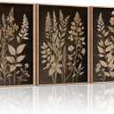 HLNIUC Vintage Botanical Fern Framed Canvas Wall Art Set, Black and Tan Plant Leaf Wall Decor, Netural Minimalist Herb Floral Art Print, Modern Farmhouse Wall Painting for Living Room, Bedroom - 16x24x3 (60*40cm*3pcs)