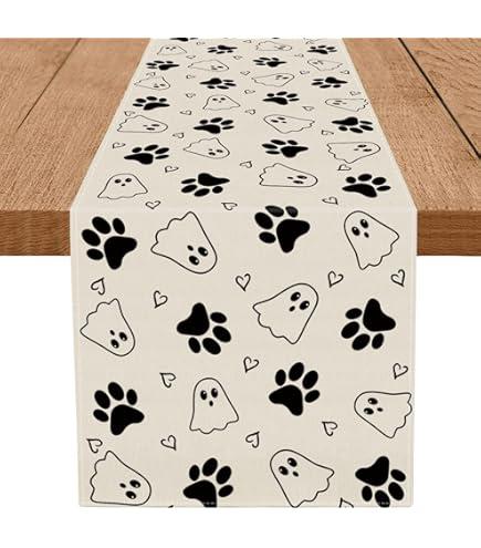 QIONG MENG Summer Table Runner Sun Dog Paw Heart Summer Decorations Kitchen Dining Table Home Decor 13x108 Inch
